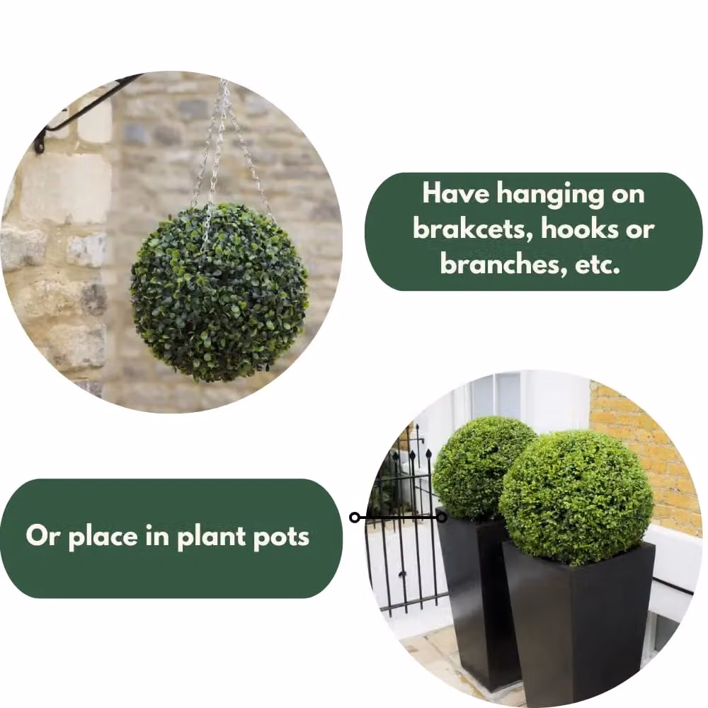 Marco Paul Green Artificial Round Topiary Ball Garden Decoration, Diameter: 30 cm – 5
