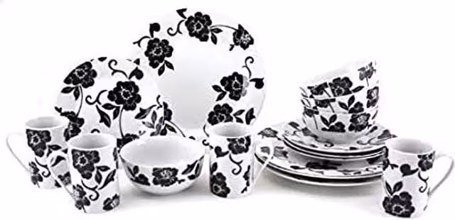 Creative Tops 16-Piece Vivienne Porcelain Dinner Service for 4 in White and Black – 1