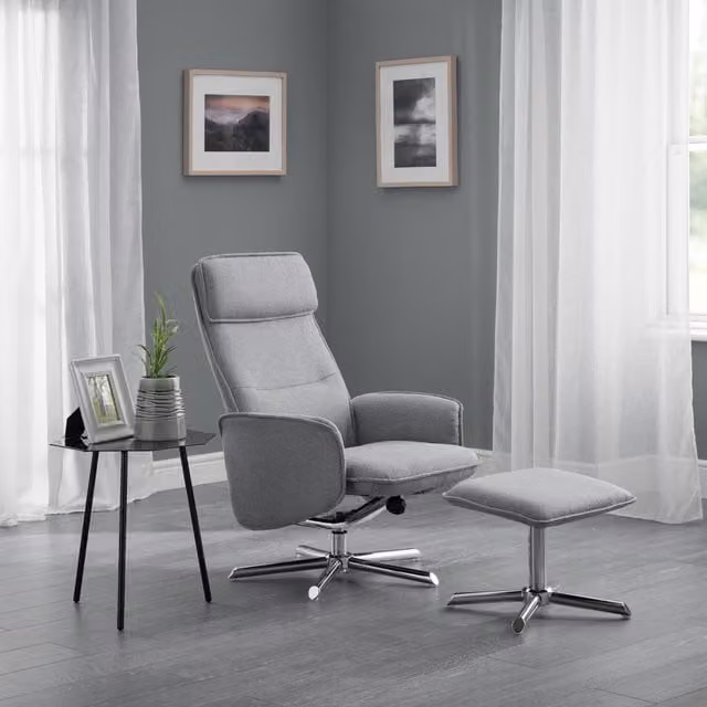 Julian Bowen Aria Swivel Recliner Chair and Matching Footstool in Grey