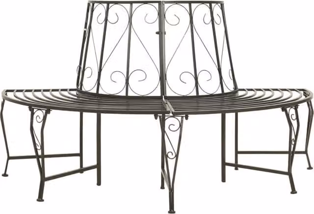 Berkfield Home Garden Half Round Tree Bench in Grey Metal, 160 cm