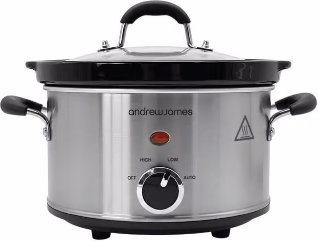 Andrew James Premium Slow Cooker in Silver with Auto Shut-off and Stainless Steel, 1.5L