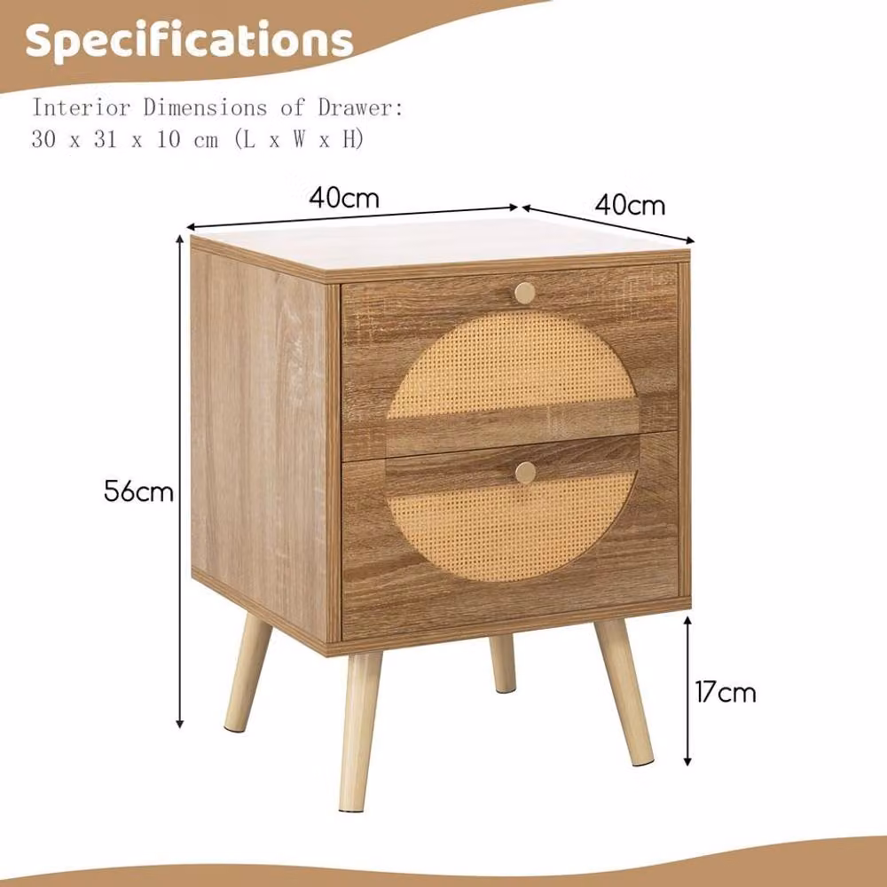 Costway Set of 2 Bohemian Style Rattan Nightstands with 2 Drawers in Brown – 2