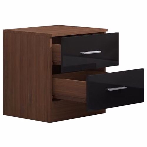 Reflect 2 Drawer Bedside Table Set of 2, Black Gloss and Walnut Matt Finish, W: 90 cm, D: 39.5 cm, H: 48.5 cm – 3