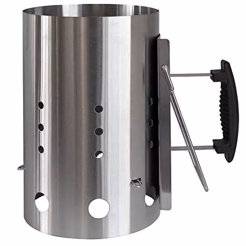 George Foreman Quick-Fire Large Chimney Charcoal BBQ Starter, Silver Stainless Steel, Diameter: 19.5 cm, H x W x D: 31.0 x 19.5 x 30.5 cm – 10