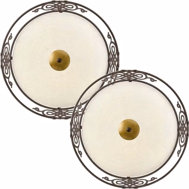 Loops 2 Pack Modern Ceiling Light with Antique Brown Gold Metal and Beige Glass Shades, E27 Base