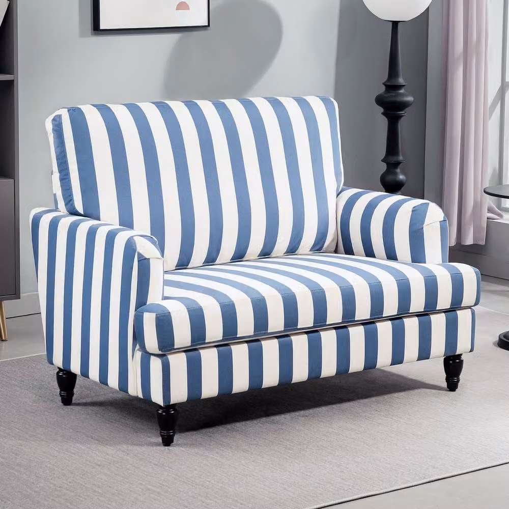 STILVORA Blue Velvet Cuddle Lounge Chair with Armrests and Rubberwood Frame – 2
