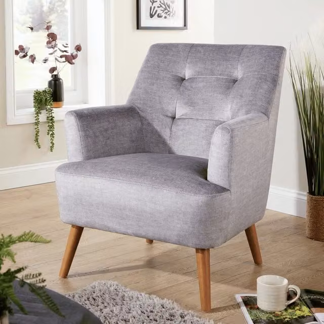 Home Source Arta Modern Upholstered Accent Armchair in Silver Grey – 1
