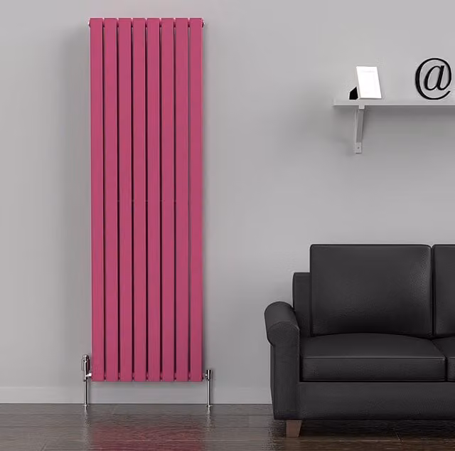 Lux Heat Flat Coloured Vertical Double Radiator in Pink, H: 180 cm, W: 56 cm