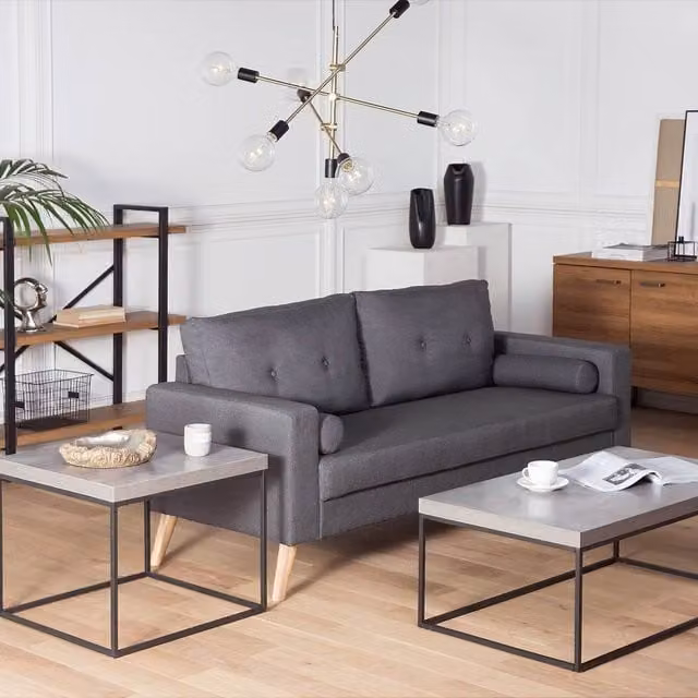 Wyld and Coco Industrial Concrete-Look Rectangular Coffee Table, Grey Top with Black Metal Legs, W: 100 cm, D: 60 cm, H: 40 cm