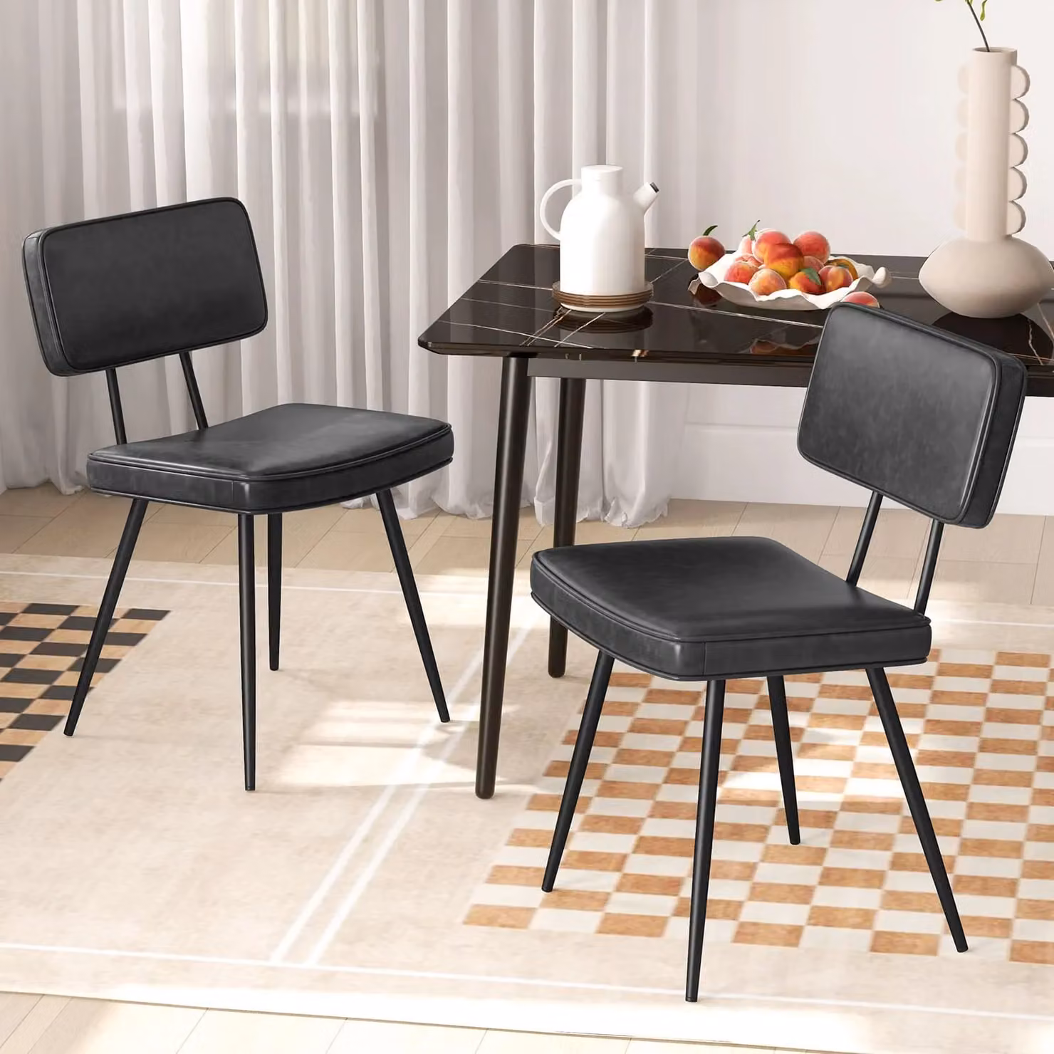 Gymax Set of 2 Black Faux Leather Upholstered Mid-Century Dining Chairs – 5