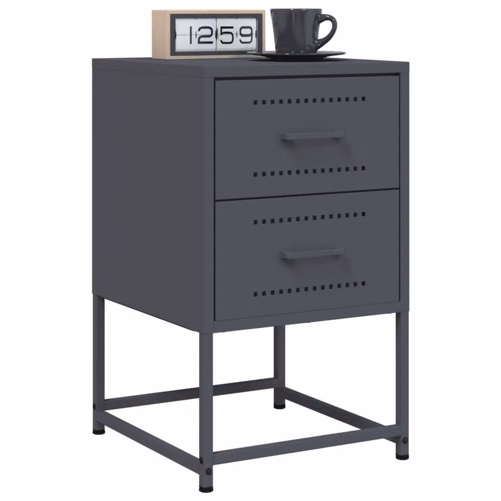 Berkfield Home Durable Metal Bedside Cabinets, 2 Pack, Anthracite Grey, W/D/H: 36 x 39 x 60.5 cm – 2
