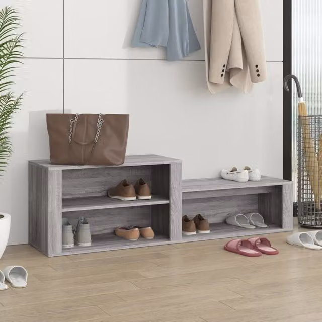 Berkfield Home Grey Sonoma Shoe Cabinet with Integrated Seat, W: 150 cm, D: 35 cm, H: 45 cm