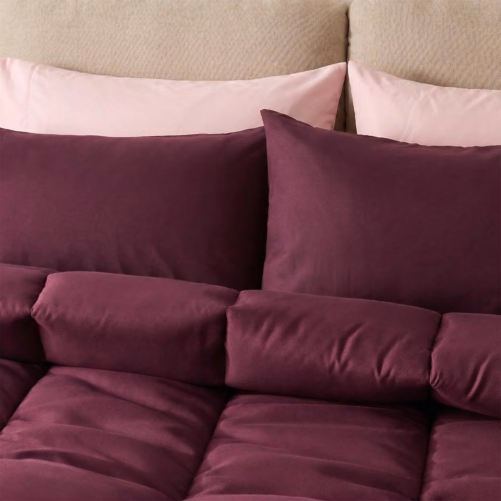 OHS Plain 10.5 TOG Coverless Duvet and Pillowcase Bedding Set in Purple, Double – 2
