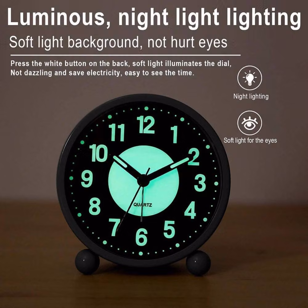 Kelvenix Black Silent Analog Quartz Tabletop Alarm Clock – 3