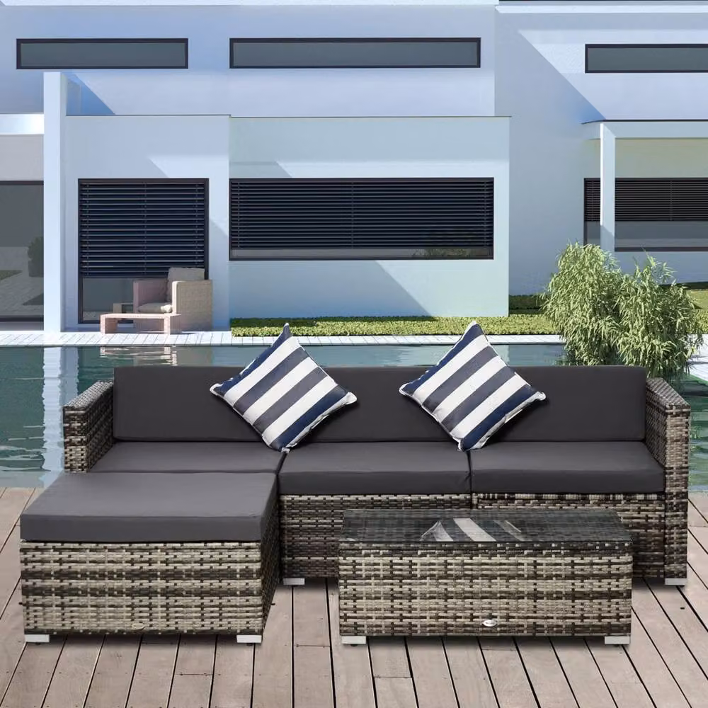 Wyld Haus Eltami 4 Seater Rattan and Metal Outdoor Sectional Sofa Set in Black and Grey – 3