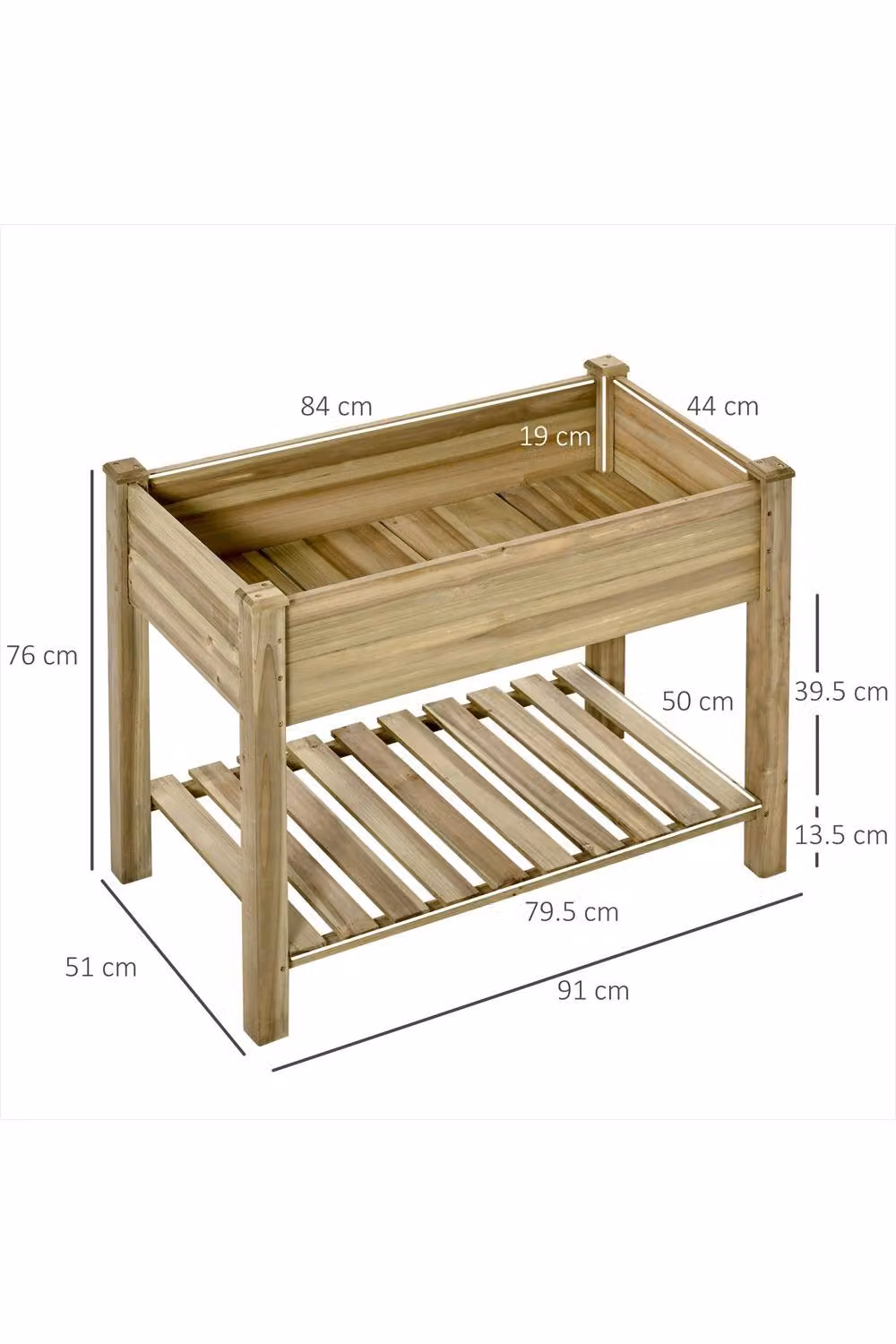 ERGOVEXA Raised Wooden Garden Bed with Legs and Storage Shelf in Brown and Beige, W/D/H: 91 x 76 x 51 cm – 2
