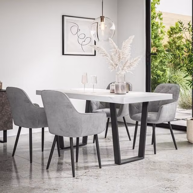 More4Homes Aria Dining Set with Marble Effect Rectangular Table and 4 Anika Grey Velvet Chairs