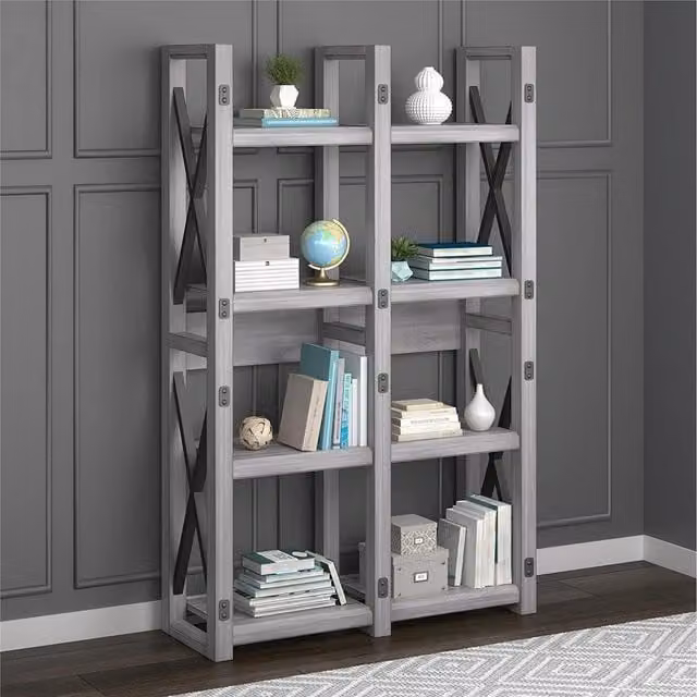 Dorel Wildwood Wood Veneer Bookcase Room Divider in Rustic White