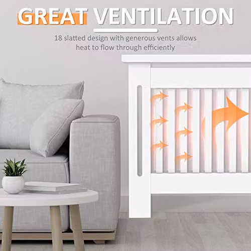HOMCOM White Slatted MDF Radiator Cover Painted Cabinet, W/D/H: 152 x 19 x 81 cm – 3