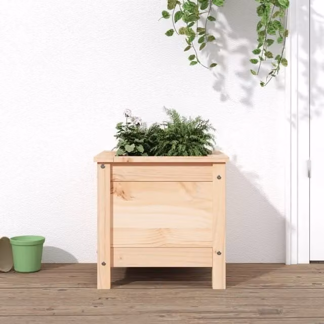 Berkfield Home Brown Solid Wood Pine Garden Planter Tub W/D/H: 40 x 40 x 39 cm – 1