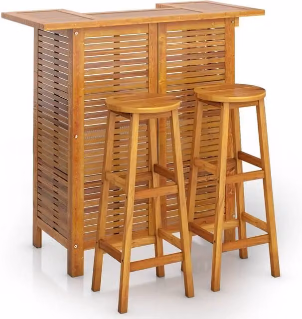 Berkfield Home 3 Piece Rustic Acacia Wood Garden Bar Set in Brown – 1