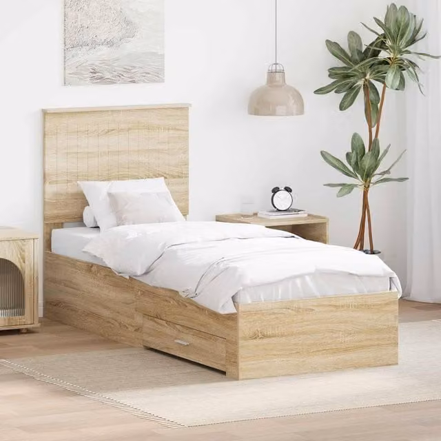Berkfield Home Modern Bed Frame in Sonoma Oak and Silver, W/D/H: 190 x 70 x 70 cm – 1