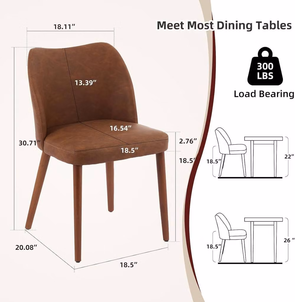 London Boutique Set of 4 Modern Upholstered Dining Chairs in Brown Synthetic Leather – 2