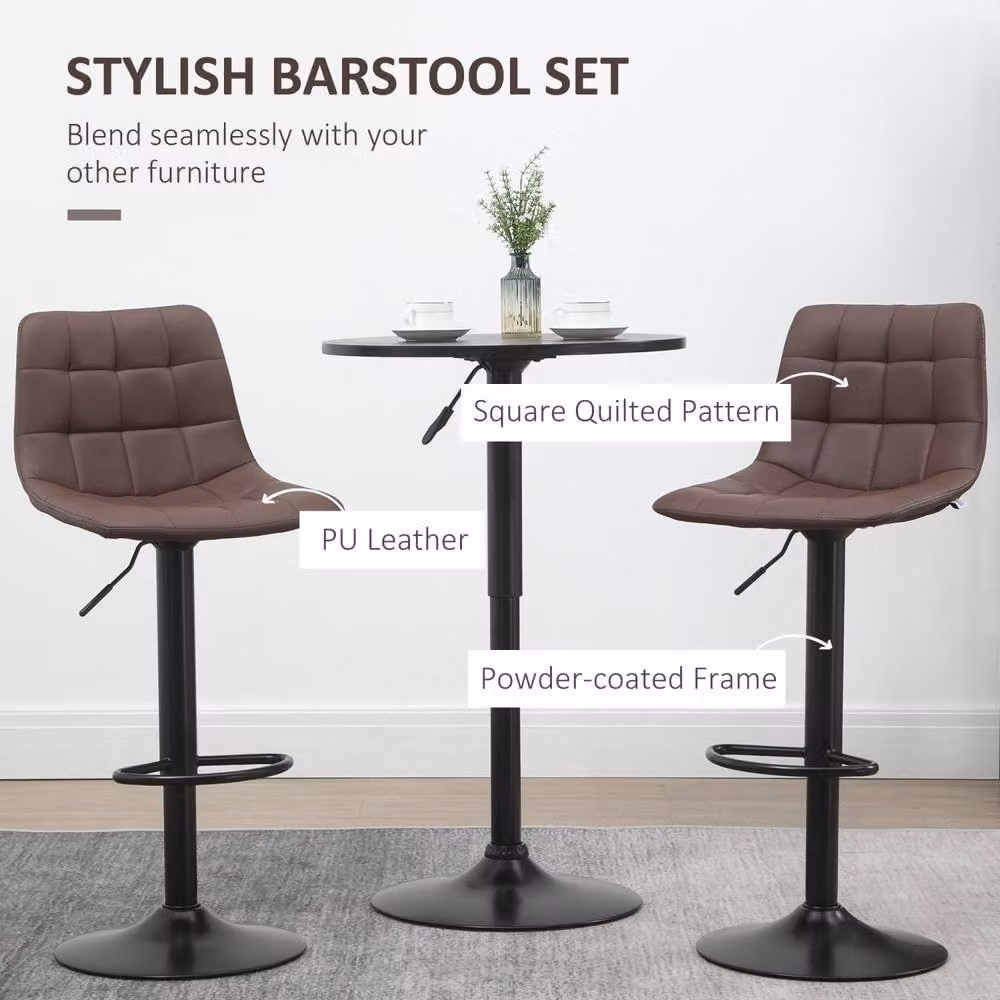 Wyld Haus Ninora Set of 2 Brown Tufted Faux Leather Swivel Bar Stools – 6