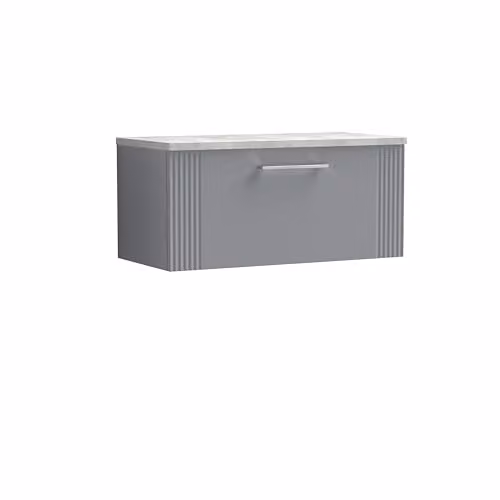 Balterley Modern Wall Mounted Bathroom Vanity Unit with Single Soft Close Drawer and Laminated Worktop in Grey, W/D/H: 80 x 45.5 x 40.5 cm – 2