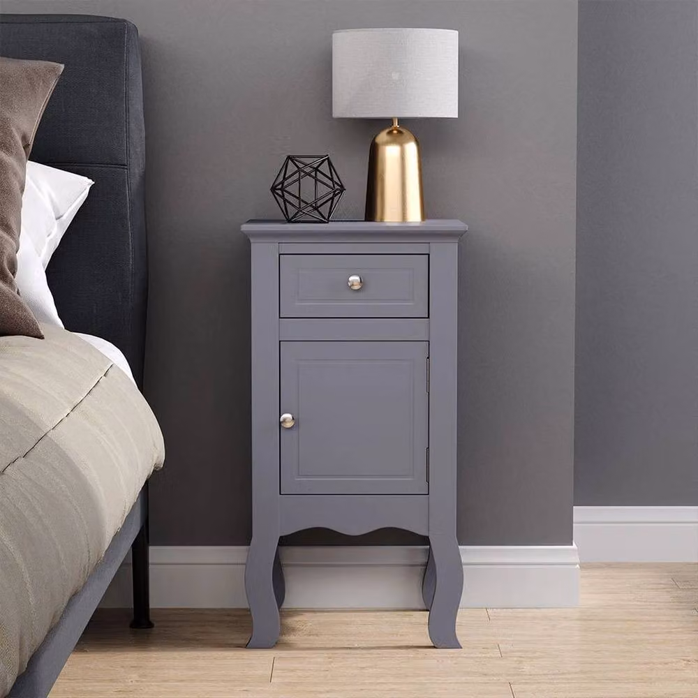 FLAVORA Grey Wooden Bedroom Bedside Table Cabinet with 1 Door and 1 Drawer, W: 62.5 cm, D: 33 cm, H: 30 cm – 3