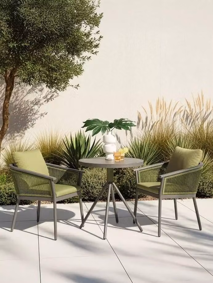 Very Collection Verde Bistro Set Modern Metal Garden Furniture in Green and Grey