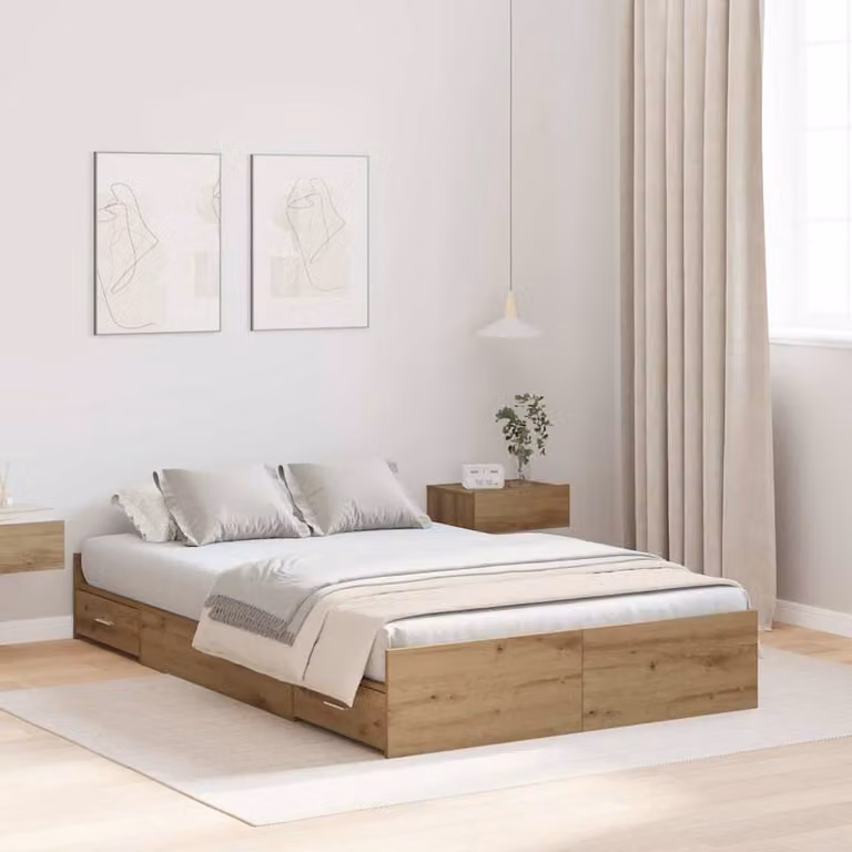 Berkfield Home Artisan Oak Storage Bed Frame with Drawers, Brown, W/D/H: 120 x 200 cm