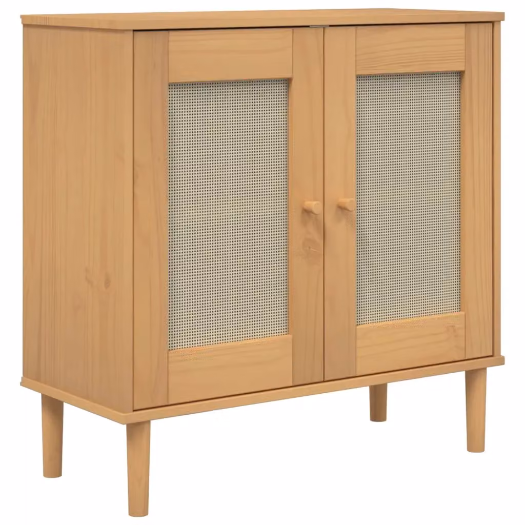 Berkfield Home SENJA Sideboard in Brown Rattan Look Solid Pine Wood, W/D/H: 80 x 35 x 80 cm – 2