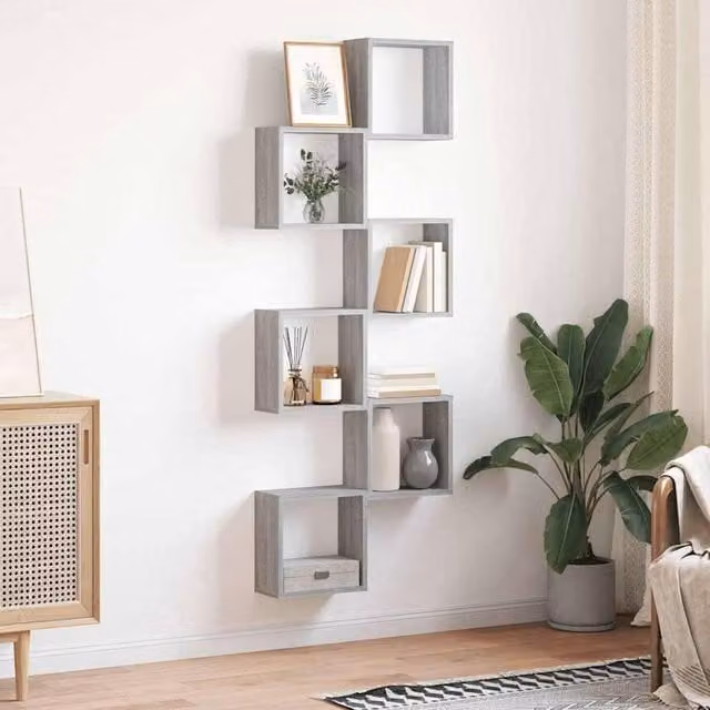 Berkfield Home Wall Cube Shelves, 6 Pieces, Grey Sonoma, W/D/H: 30 x 15 x 30 cm – 1