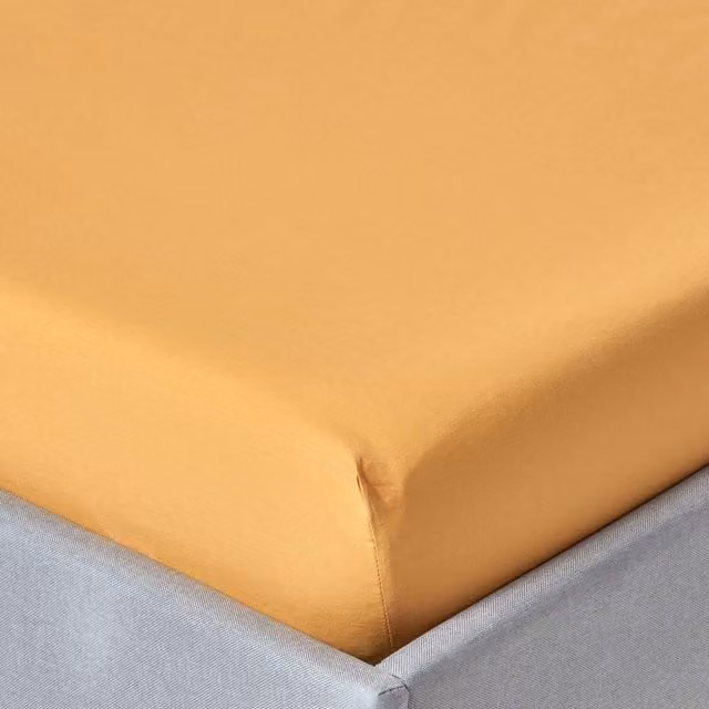 Homescapes 200 Thread Count Egyptian Cotton Percale Fitted Sheet, Yellow, 180 x 200 cm