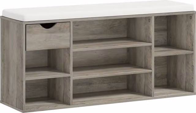 HOMCOM Grey Fabric Shoe Storage Bench with Cushion – 1