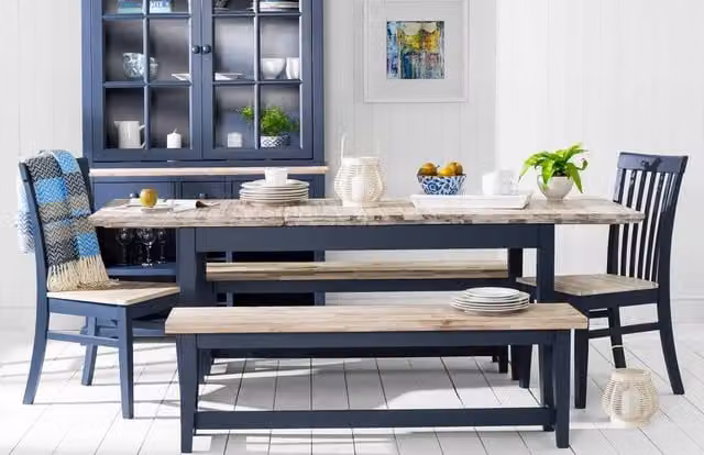 Statement Furniture Florence Rectangle Extendable Kitchen Dining Table in Blue, W/D/H: 140 x 74 x 74 cm – 1