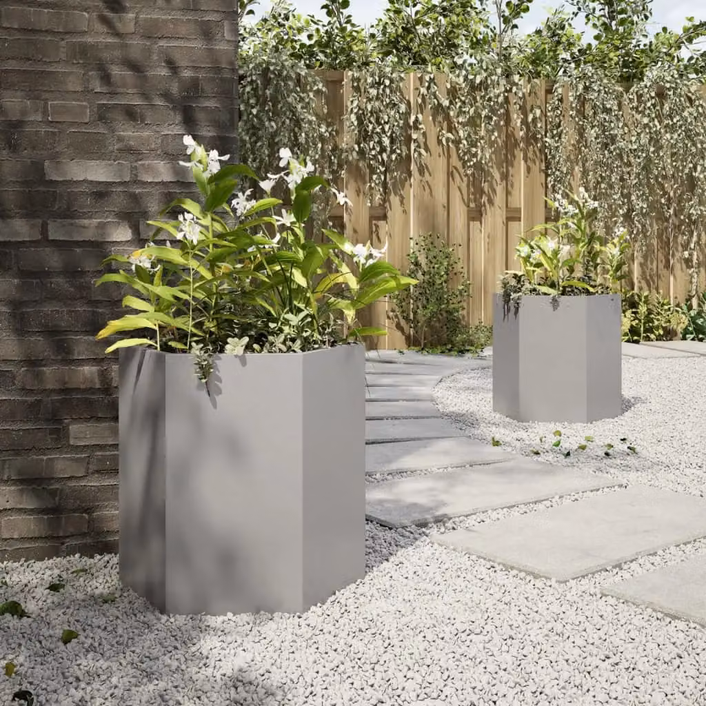 Berkfield Hexagon Stainless Steel Garden Planter Tub, 2 Pieces, Silver and Grey, W: 46 cm, D: 40 cm, H: 45 cm – 4