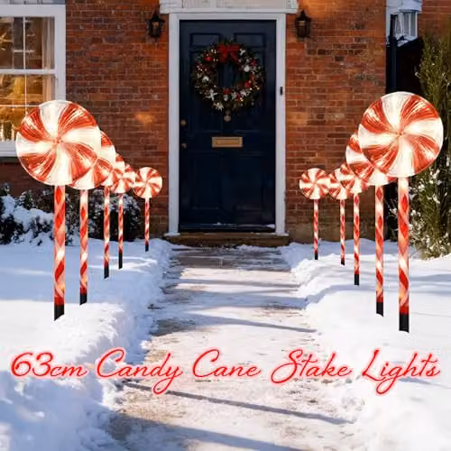 Shatchi Red Lollipop and Candy Cane Christmas Pathway Lights, Set of 8, 63 cm – 4