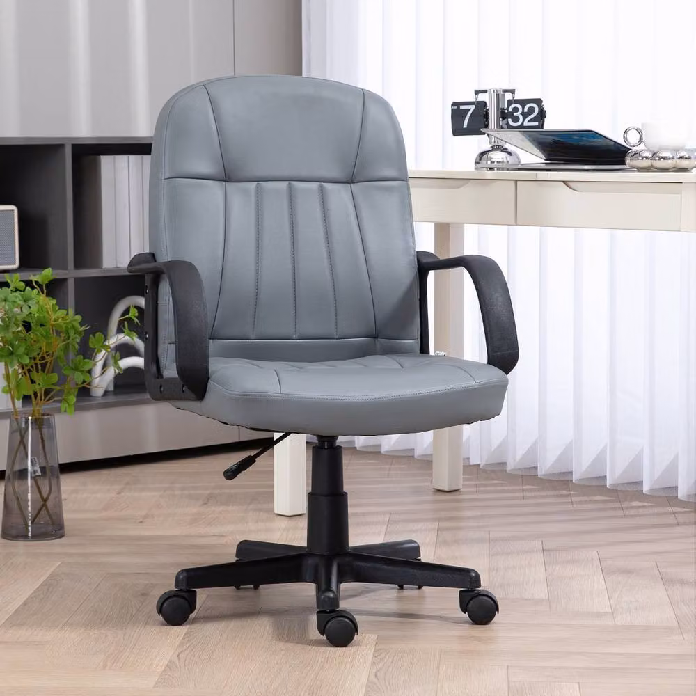 Rolipo Grey PU Leather Swivel Task Office Chair with Adjustable Height – 2