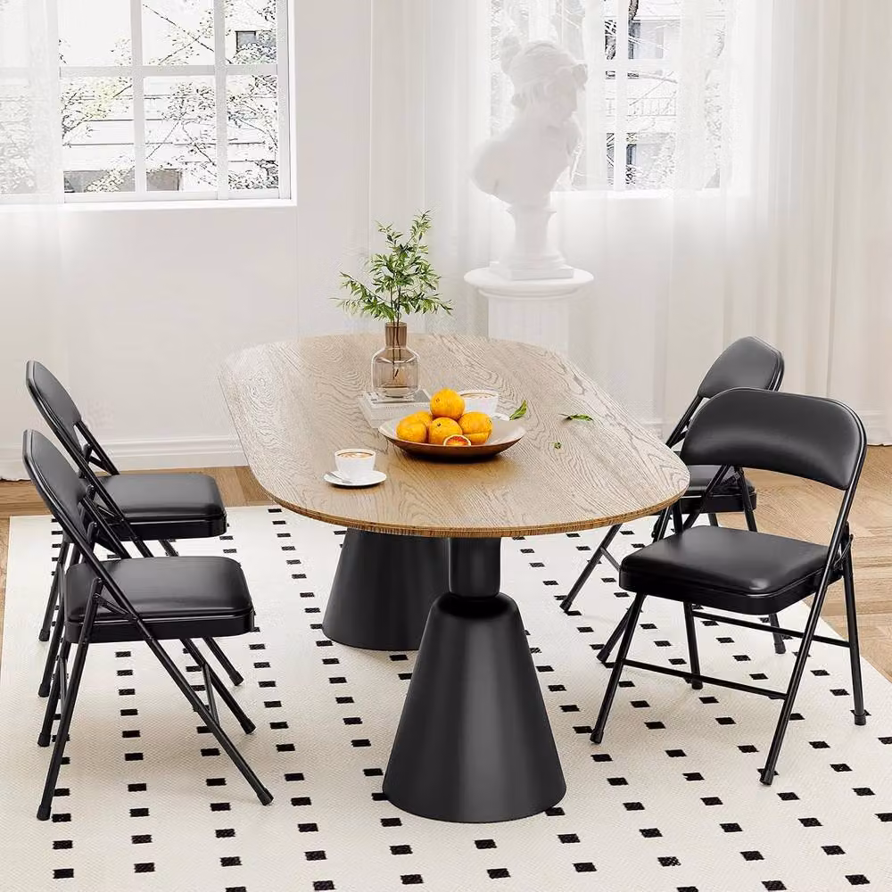 London Boutique Set of 4 Black Synthetic Leather Folding Chairs with Padded Cushions – 7