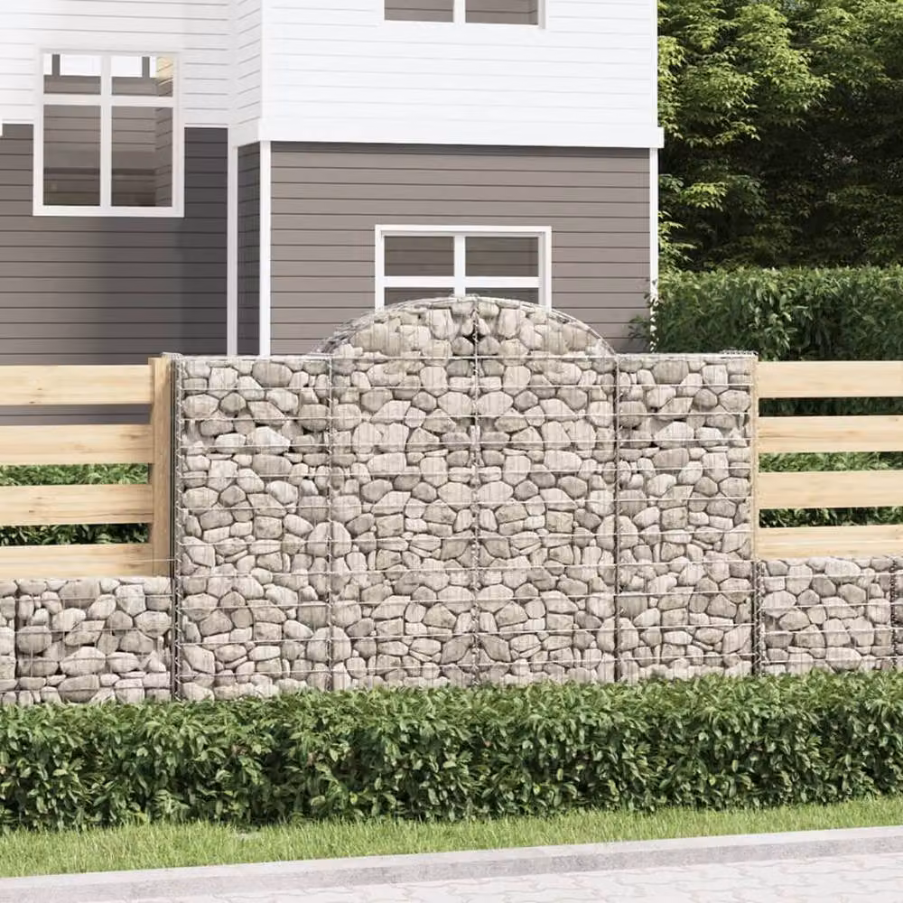 Berkfield Home Arched Gabion Baskets, 6 Piece Set, Silver Galvanised Steel, W: 200 cm, D: 50 cm, H: 140-160 cm – 2