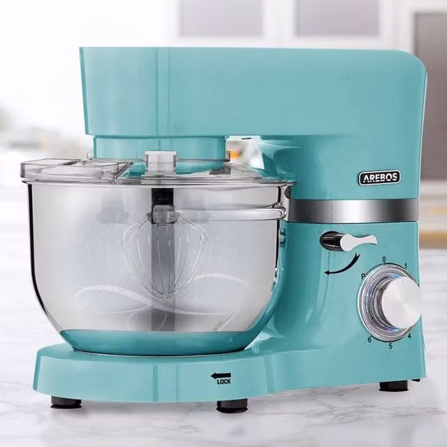 AREBOS Stand Mixer Kneading Machine with 2 x Stainless Steel Mixing Bowls, Turquoise