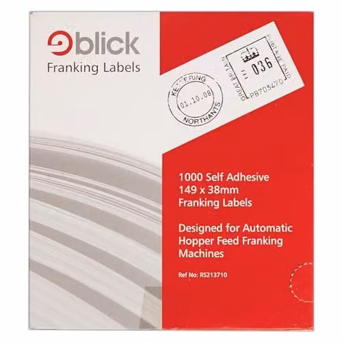 Blick Self Adhesive White Shipping Labels for Auto Feed Franking, 1000 Pack, W: 38 mm, L: 149 mm – 2