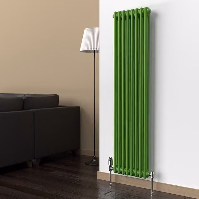 Lux Heat Vertical Coloured Column Radiator in Apple Green, H 150 cm x W 38 cm