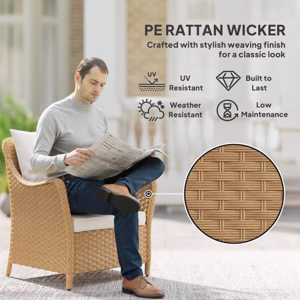 Wyld Haus Rera Beige Rattan Outdoor Armchairs with High Back and Cushions, Set of 2 – 4