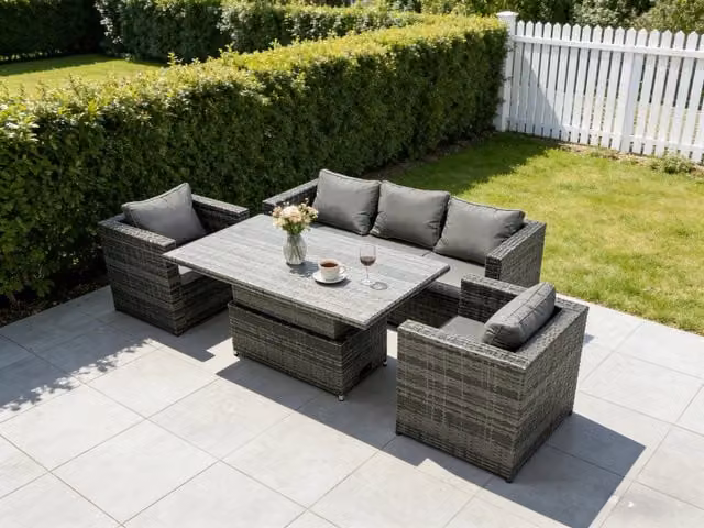 Fimous 5-Piece Dark Grey Garden Set with Adjustable Table and Rattan Design