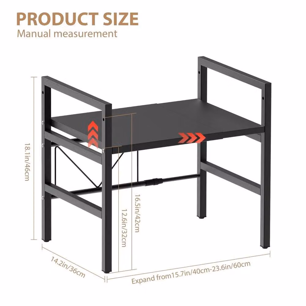 PAWNORA Expandable 2 Tier Metal Microwave Oven Shelf Stand in Black – 2