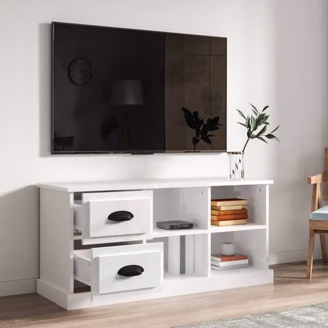 Berkfield Home Modern High Gloss White TV Cabinet in MDF, W: 102 cm, D: 35.5 cm, H: 47.5 cm – 1