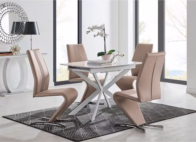 FurnitureboxUK LIRA 100 Extending Kitchen Dining Table and 4 Willow Chairs in Cappuccino